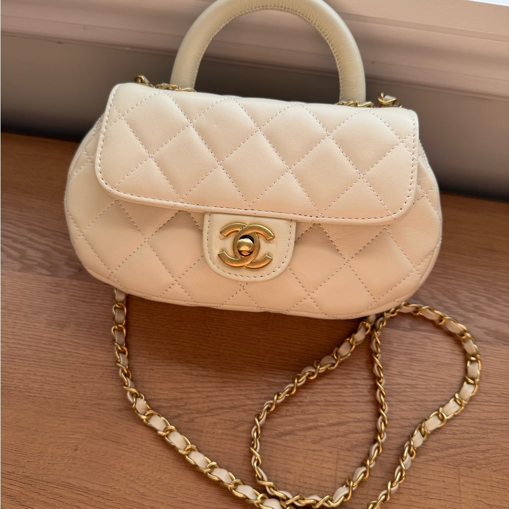 Mini Quilted Cream Bag with Gold Accents